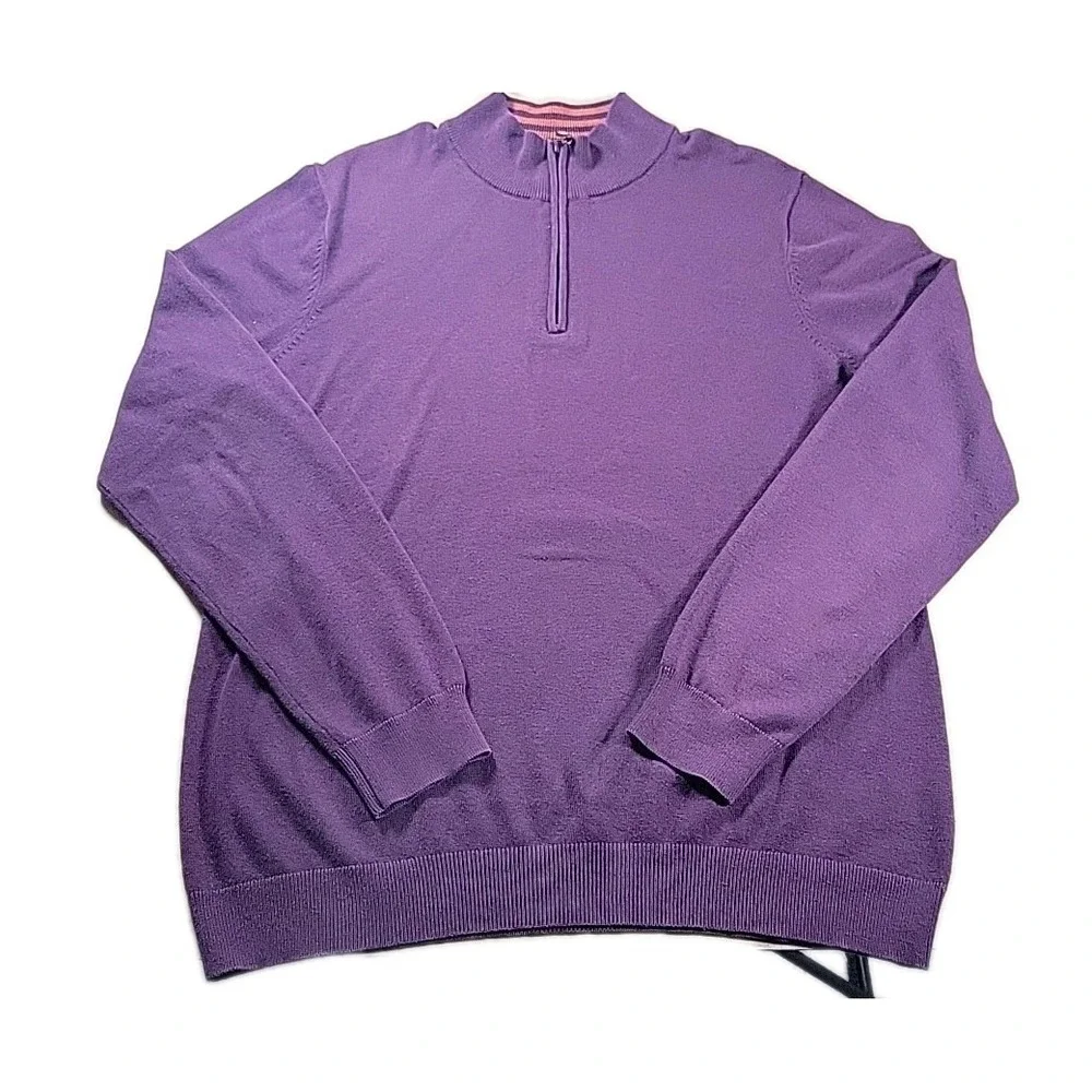 J McLaughlin BURGANDY Ribbed 1/4 Zip Pullover Sweater Men's Size MEDIUM‎
